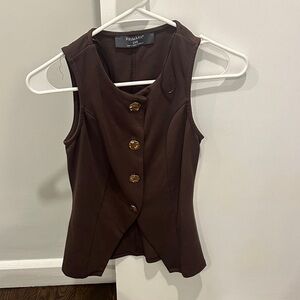 Chocolate Brown Buttoned Sleeveless Blouse